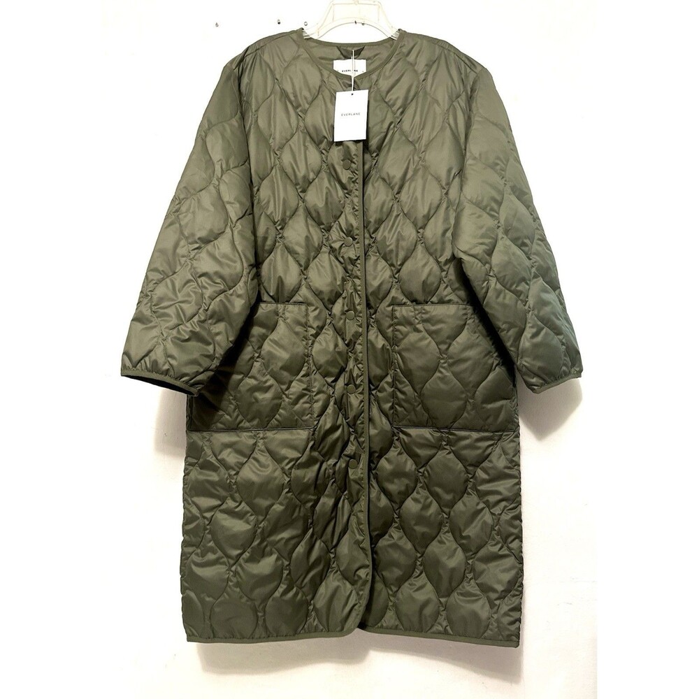 NWT EVERLANE Quilted Coat Jacket XL Green Insulated Long Puffer
